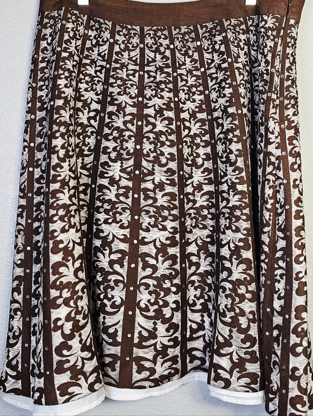 Dress Barn Brown & White Size 16 A-Line Skirt Linen Blend Lined